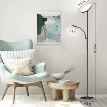 二合一落地灯，可调光立灯，带遥控器和触摸控制，34瓦亮度可调，黑色现代转角灯，适用于客厅、卧室、办公室 - 黑色 - 查看 3