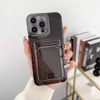 1入流行透明鍍膜&卡槽集成軟質手機殼，附閃亮紙，適用於iPhone 15 Pro Max/15 Pro/15 Plus/15/14/13/12/11 Pro Max Plus系列