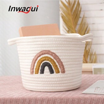 Inwagui 绳篮 小型编织收纳篮 彩虹装饰篮 收纳盒 适用于浴室、卧室、客厅 20 X 25 厘米（白色）