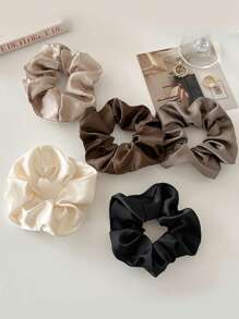 5个装女士黑白卡其色纯色简约发圈休闲发绳发圈马尾辫头饰弹力发圈 - 彩色 - 查看 1