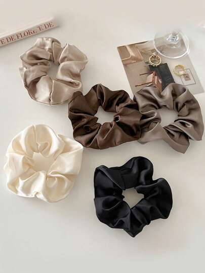 5pcs Women's Black White Khaki Solid Minimalist Scrunchie Casual Scrunchies Hair Ties Scrunchy Hair Ties Ponytail Head Accessories