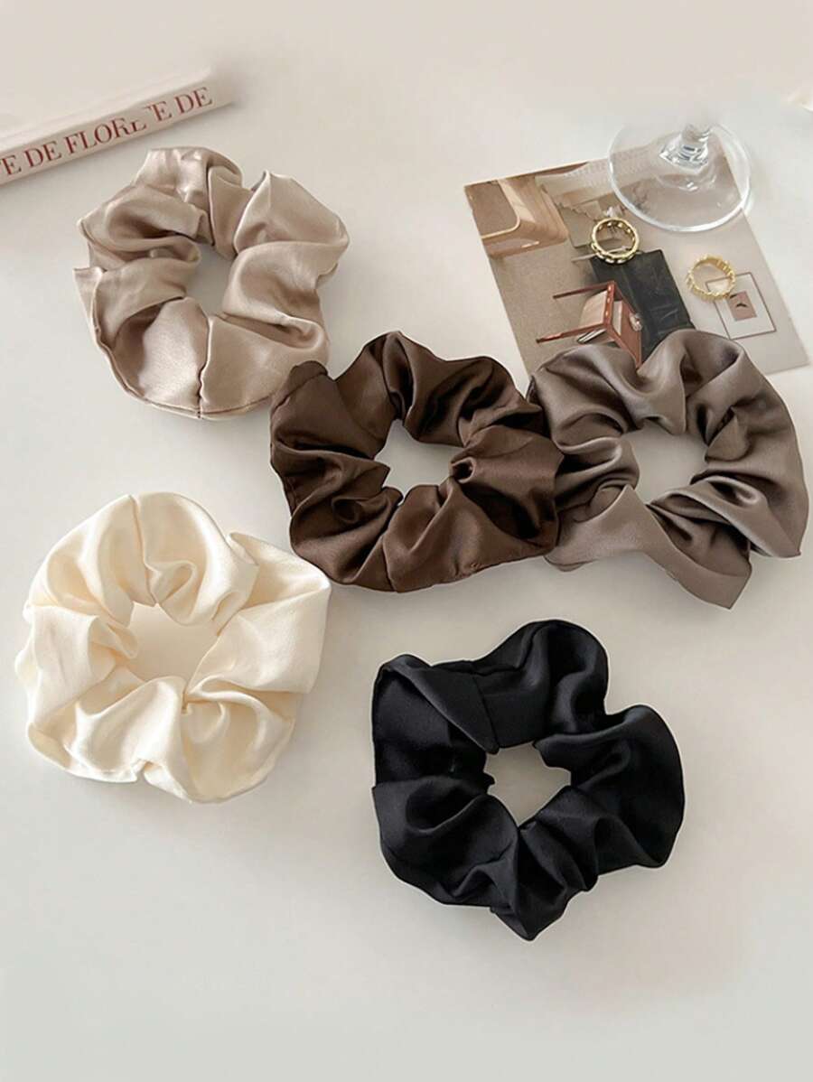 5个装女士黑白卡其色纯色简约发圈休闲发绳发圈马尾辫头饰弹力发圈 - 彩色 - 查看 1
