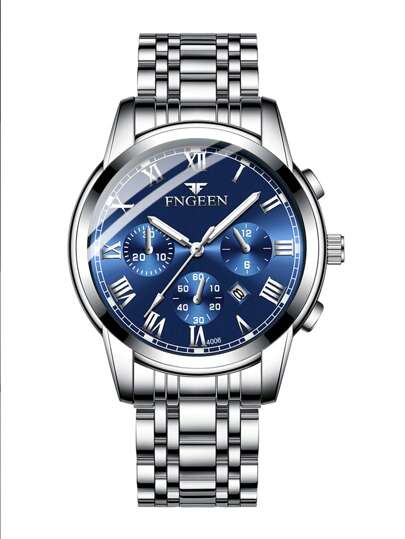 FNGEEN 1pc Men Horloge Stainless Steel Luxe Hidden Clasp Waterproof Date Display Luminescent Sport Wristwatch view 3