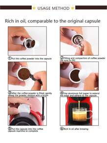Cápsulas de café desechables - Cápsulas de espresso rellenas, selladas, con anillo de goma y pegatina de sellado, y reutilizables - Película de aluminio y tazas - Útiles escolares de vuelta al colegio
