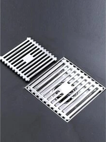 Ống thoát nước hình vuông kiểu tre bằng thép không gỉ 304 có nắp bịt kín, thoát nước sàn ban công phòng tắm phòng tắm, thiết kế chống mùi - Bạc - Xem 3