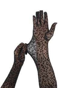 55cm lange Leoparden-Muster Mesh Handschuhe für Frauen, dünnes Design mit Spitzenbesatz, ideal als Fahrhandschuhe, Sonnenschutz, Halloween Kostüm Zubehör - Handschuhe mit Leopardenmuster - Übersicht 4