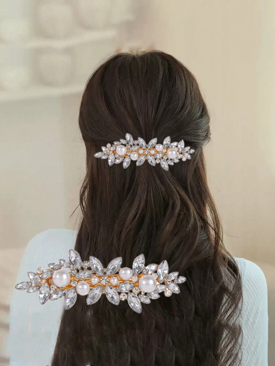 1pc Fashionable Elegant Alloy Hair Clip With Rhinestones Hair Accessory