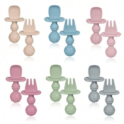 Baby Fork And Spoon Set, Silicone Baby Weaning Spoons And Forks, Self Feeding Utensil Easy Grip Toddler Cutlery Kit, Baby Weaning And Feeding Spoon For Infant Toddler