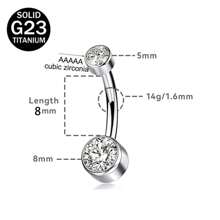 1 Pc 14G G23 Titanium Belly Button Rings Hypoallergenic Implant Grade AAAAA Cubic Zirconia Belly Navel Rings Piercing Belly Bars For Women Ladies - Umbilical Ring - View 16