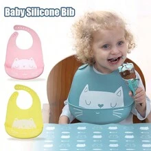 1pc Cute Cat Pattern Silicone Baby Bib, Waterproof & 3D Food Catcher, Easy To Clean For Toddler Drooling & Feeding - Multicolor - View 3