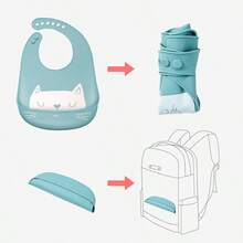 1pc Cute Cat Pattern Silicone Baby Bib, Waterproof & 3D Food Catcher, Easy To Clean For Toddler Drooling & Feeding - Multicolor - View 9