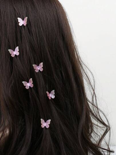 バタフライヘアクリップ かわいい 6個セット、ピンクの