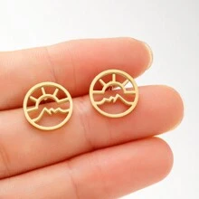 1 Pair Stainless Steel Ocean Wave Sun Rise  Stud Earrings Jewelry Hollow Earrings Gift - 457 - View 2