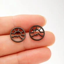 1 Pair Stainless Steel Ocean Wave Sun Rise  Stud Earrings Jewelry Hollow Earrings Gift - 457 - View 7