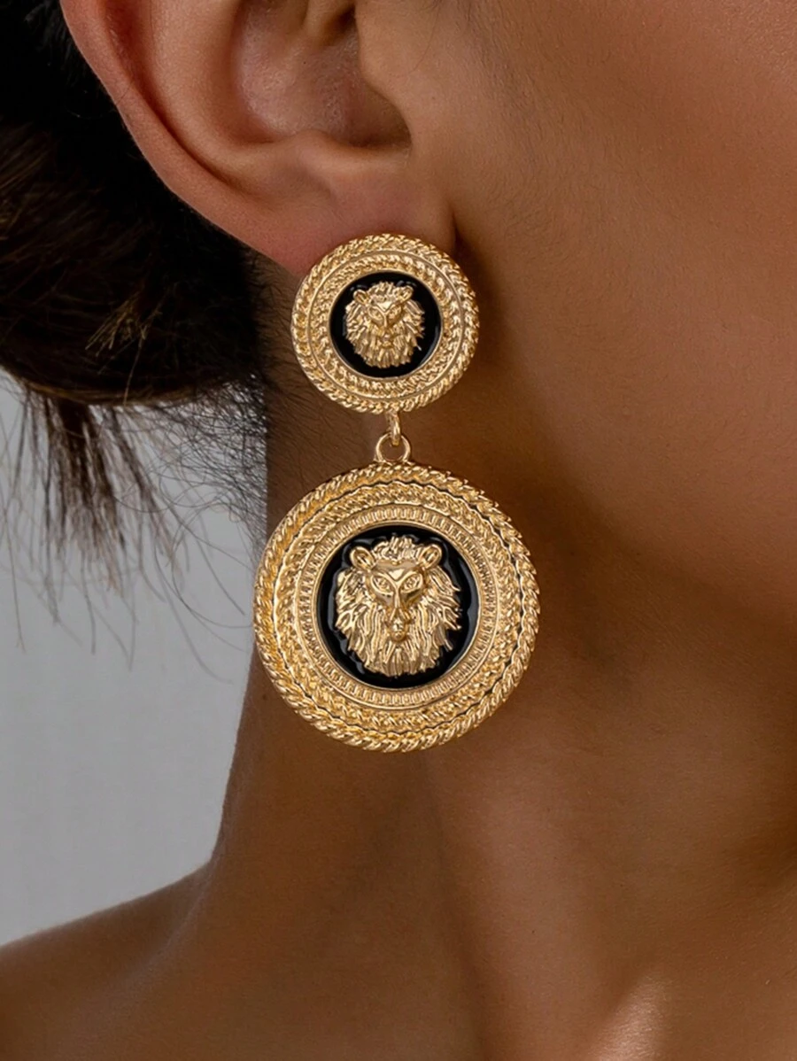 1 Pair Vintage Lion Earrings, Suitable For Daily Commute And Party Attendance - Yellow Gold - View 1