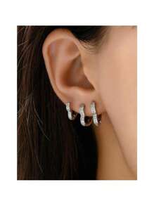 Women Hoop Earrings - Bạc - Xem 2