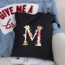 Dames Boodschappentassen Schoudertassen Grote capaciteit Tote tassen Roze Bloemenprint Canvas Handtassen Opbergtassen Dames Casual Pendelaar Vest Tas - Zwart - Bekijken 24