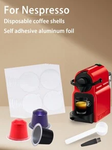 Cápsulas de café desechables - Cápsulas de espresso rellenas, selladas, con anillo de goma y pegatina de sellado, y reutilizables - Película de aluminio y tazas - Útiles escolares de vuelta al colegio