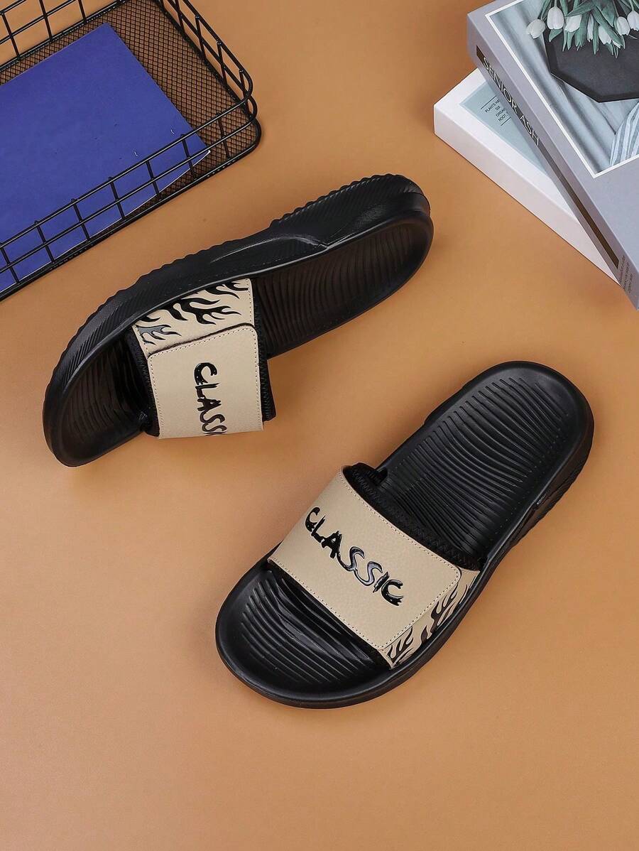 MURAMASA Zapatillas de verano para hombre con estampado de letras. - Caqui - Ver 1