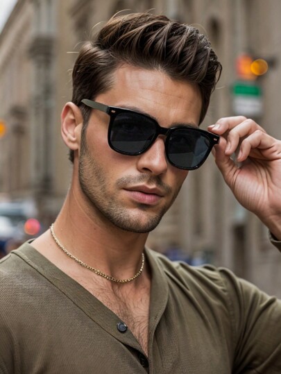 1 Pc Classic & Fashionable Men's Square Frame Fashion Glasses, Elegant Style Fashion Glasses, Casual Style Fashion Glasses, Ideal Gift For Him - Multifunctional For Daily Wear, Suitable For Outdoor, Driving, Protective Fashion Fashion Glasses Accessory, Elegant Aesthetics, Black Color Summer Fashion Fashion Glasses Beach Accessory, Streetwear Style, Suitable For Sweaters, Jackets, Hoodies, Leather Pants And Cargo Pants, Holiday Color Tone, Suitable For Summer Beach Vacation, Outdoor, Travel