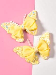 2pcs Onion Shaped Pearl Butterfly Hair Clips For Kids And Teen Girls, Budget-Friendly, Fashionable, Cute Hair Accessories For Daily Wear