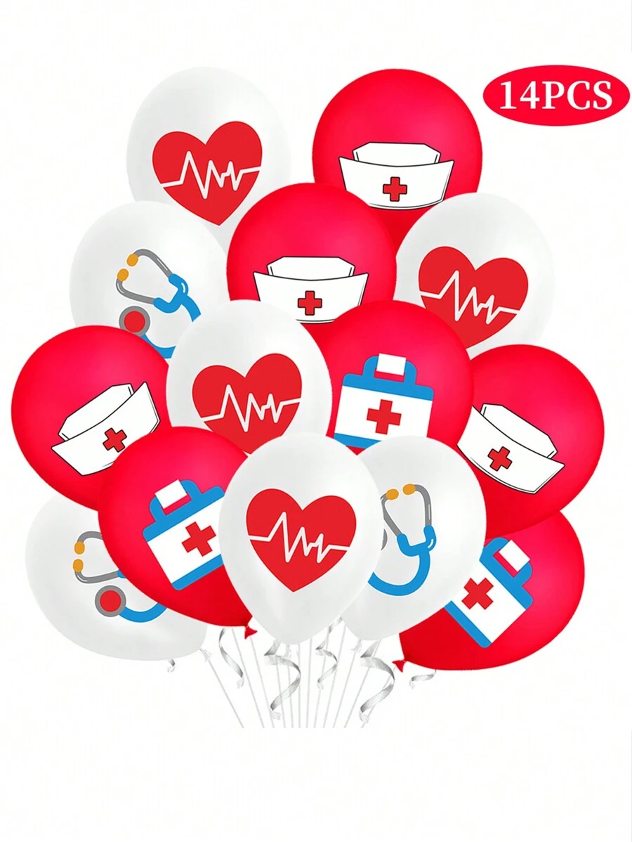 14pcs Doctor & Nurse Graduation Party Theme Decoration Latex Balloon Set - Multicolor - View 1