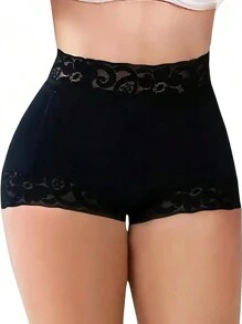 1 pieza Shorts apretados sin costuras con encaje para moldear el trasero de las mujeres, pantys de cintura alta con control del abdomen para dar forma al Body
