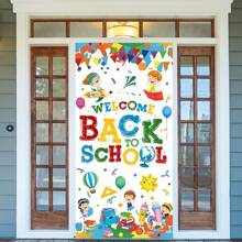 1pc Welcome Back To School Door Cover Decoration, White First Day Of School Background Banner, Party Supplies For Classroom, Indoor/Outdoor Wall Decoration - Multicolor - View 5