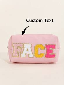 Khăn Thêu DIY Thư Miếng Dán Túi Trang Điểm PU Thêu Chữ Vải Dán Chống Thấm Nước Đa Năng Túi Bảo Quản Di Động - Hồng - Xem 1