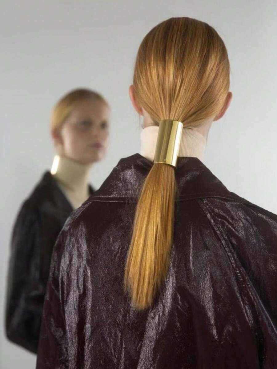 1 件装女士时尚金属发夹优雅高品质发爪发髻夹简约风格发夹 - 金色 - 查看 1