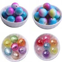 彩色風格20mm 10入組散珠環，亞克力繪畫彩虹迪斯可銀箔爆裂水晶磚珠，適用於粗鍊項鍊、珠寶設計