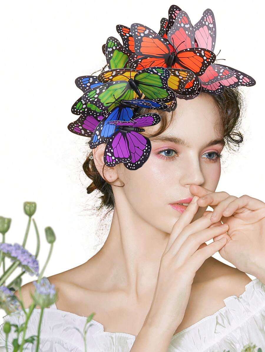 可愛的1入組女士蝴蝶裝飾波西米亞風服飾頭帶，適用於派對 - 彩色 - 查看 1