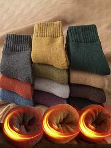 1/4 双随机女士冬季袜子温暖厚针织柔软复古休闲中筒袜毛绒袜