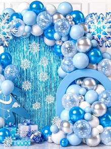 116 Chiếc Trang Trí Tiệc Đông Lạnh Đồ Dùng Sinh Nhật Bóng Trắng Xanh Vòm Vòng Hoa Bộ Viền Rèm Bông Tuyết Bóng Bay Bóng Bay Xứ Sở Thần Tiên Mùa Đông Trang Trí Tiệc Sinh Nhật Frozen - Nhiều màu - Xem 1