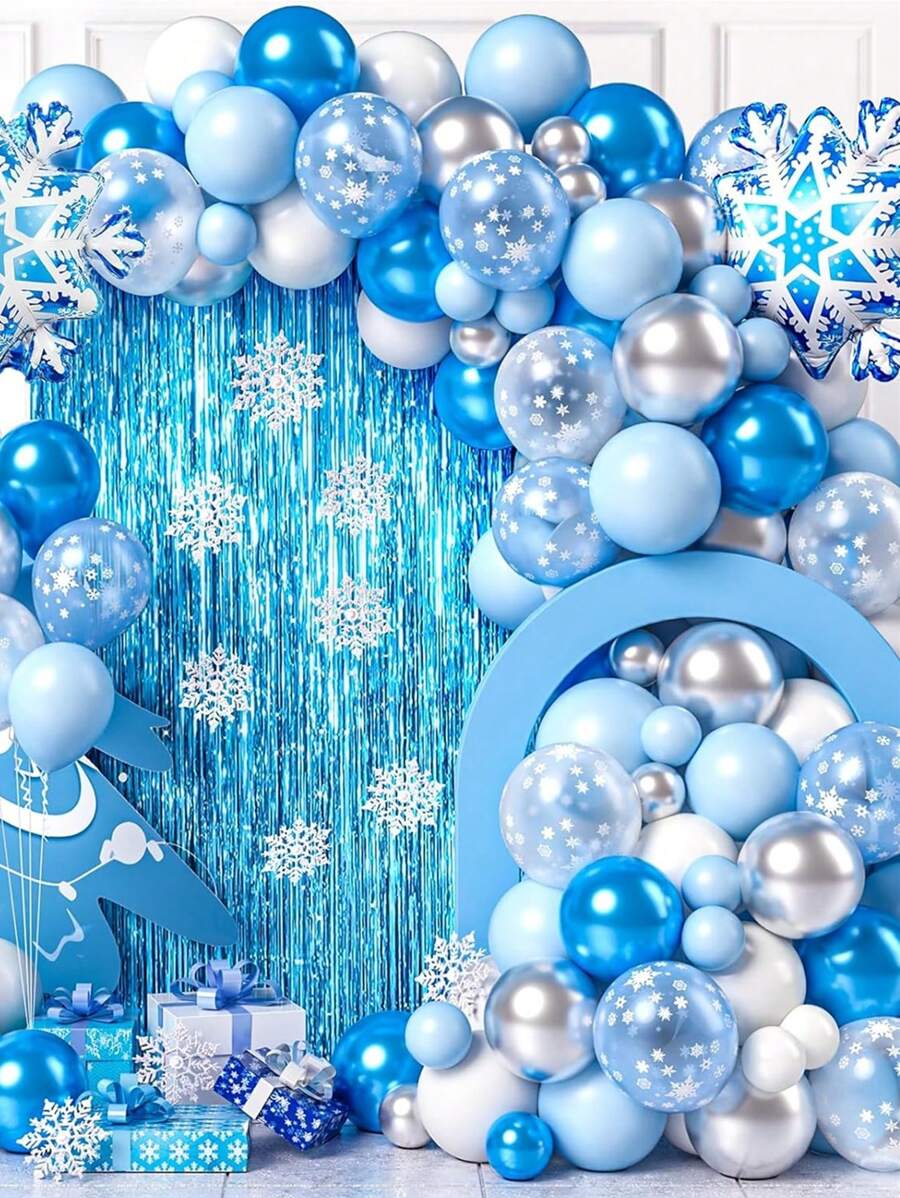 116 Chiếc Trang Trí Tiệc Đông Lạnh Đồ Dùng Sinh Nhật Bóng Trắng Xanh Vòm Vòng Hoa Bộ Viền Rèm Bông Tuyết Bóng Bay Bóng Bay Xứ Sở Thần Tiên Mùa Đông Trang Trí Tiệc Sinh Nhật Frozen - Nhiều màu - Xem 1