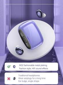 New Senyang True Wireless Gaming Fashion In-Ear Headset Couples Earbuds Video Earplug TWS HIFI Dolby Bass Stereo HD Calling Stereo Earphones For Android Compatible With Iphone Smart Cellphone Music Earpieces Headphones - Mauve Purple - View 7