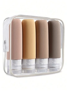 4 件装旅行洗漱用品瓶，经 Tsa 批准的 3 盎司旅行装容器，防漏可再填充液体硅胶可挤压旅行配件，适用于洗发水护发素乳液旅行必需品、海滩旅行收纳袋、暑假返校 - 彩色 - 查看 2