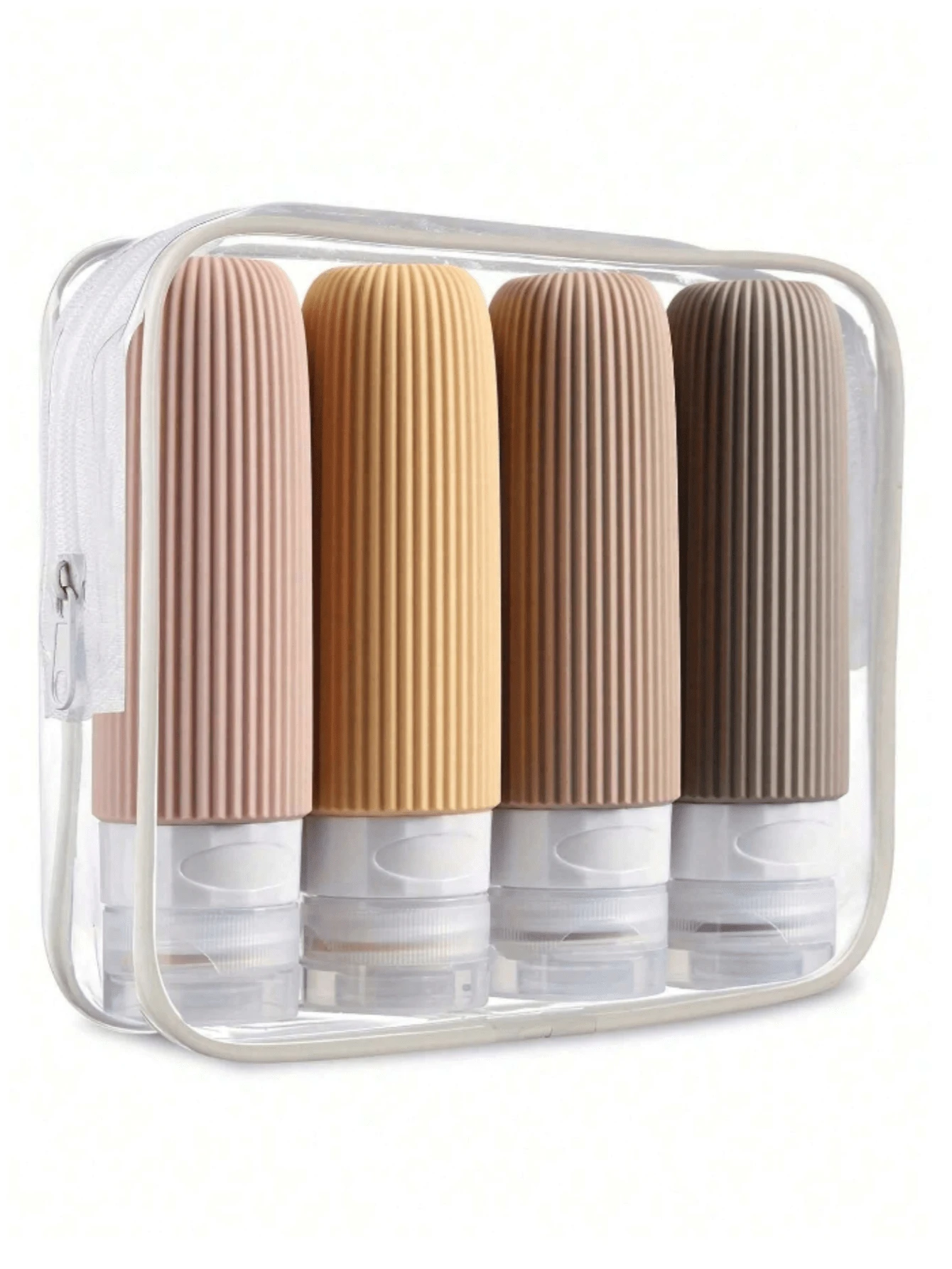 4 件装旅行洗漱用品瓶，经 Tsa 批准的 3 盎司旅行装容器，防漏可再填充液体硅胶可挤压旅行配件，适用于洗发水护发素乳液旅行必需品、海滩旅行收纳袋、暑假返校