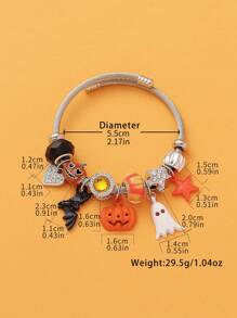1pc Exaggerated Pumpkin, Ghost, Bat Pattern, Gradient Star & Wave Geometric Beaded Stainless Steel Bracelet, Halloween Party Accessory For Women - Multicolor - View 6