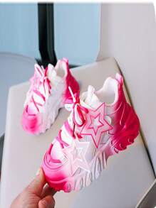 Unisex Kids' Fashionable & Cute Star Pattern Low Top Sneakers With Ombre Design, Durable & Non-Slip, All Seasons