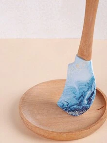 1pc,Cream Sauce Silicone Spatula, Wooden Handle Split Scraper, Cream Mixing Shovel, Cake Spatula, Kitchen Scraper, Cream Spatula, Cake Baking Scraper, Shovel, Patterned Silicone Spatula, Baking Tools, Kitchen Tools, Kitchen Essentials