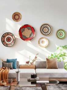 1 件手工摩洛哥波西米亚编织草编墙面装饰，圆形工艺挂饰，适用于客厅/家居装饰、家居装饰、房间装饰、墙面装饰 - 彩色 - 查看 7