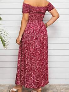 Vestido de Talla Grande para Mujer, Hombros Descubiertos Manga Farol, Bohemio Elegante de Fiesta, Cómodo y Mode - Rojo - Ver 5