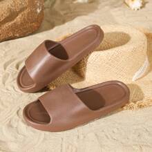 New Fashion Faux Leather Textured Brown EVA Slippers, Deluxe And Minimalist Ins Style, Suitable For Home, Bathroom, Outdoor And Guests, Lightweight, Comfortable And Soft