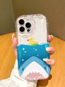 かわいいサメとアヒルのパターン非対称 透明 TPU ソフトケース iPhone対応 衝撃吸収 1個 - マルチカラー - チェックする 2