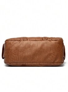 高端優質柔軟皮質手袋設計師復古單肩斜挎包，大容量女士肩背郵差包 - 棕色 - 查看 8