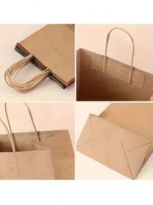 1/5/10/15入組帶手柄的天然牛皮紙袋，完美適用於聖誕節、感恩節、萬聖節、生日派對，大容量袋適用於禮物、雜貨、零售購物、商務、糖果和手工藝品 - 棕色 - 查看 4