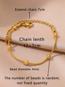 1PC Minimalist Round Snake Chain Beaded Necklace & Bracelet & Anklet For Women 18K Gold Plated Stainless Steel Chain Adjustable Size Fashion Jewelry Accessories (Sold Separately)