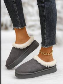 New Women's Minimalist Warm Lined Indoor Slippers, Outdoor Sports Fashionable Plush Slippers