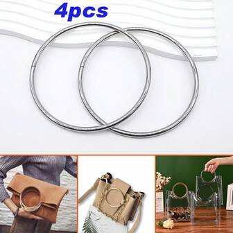4pcs Silver Metal Circle Shaped Accessories For Handheld Bag, Hardware DIY Handle
